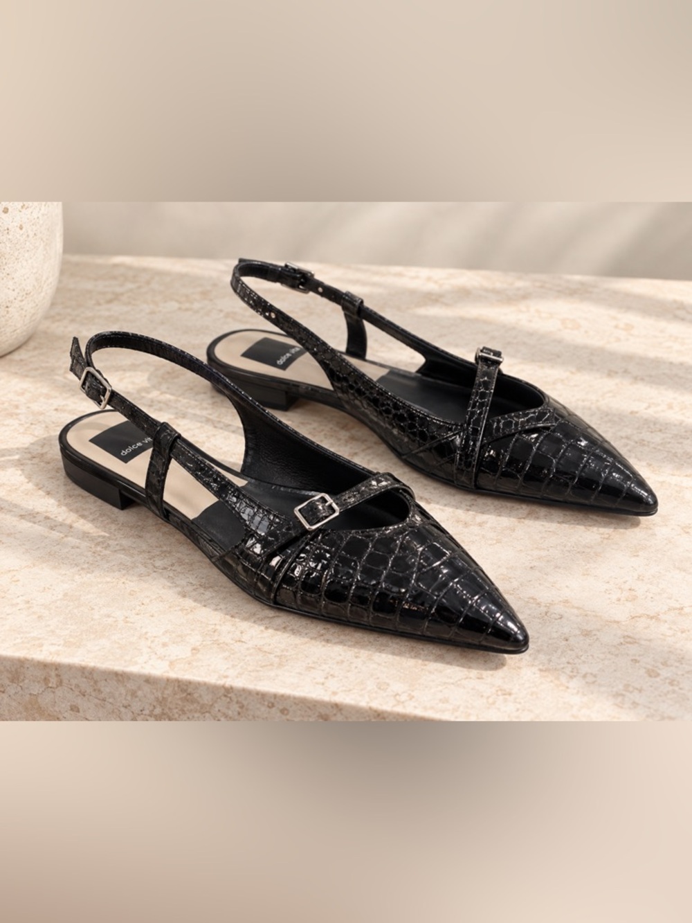 Dolce Vita Palma Midnight Slingback Flats with Croc Finish Sz 7.5 ret $130